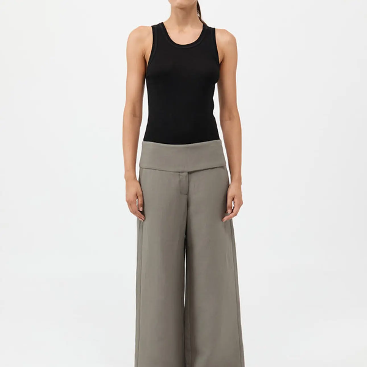 Wide Waistband Pants - Smokey Olive