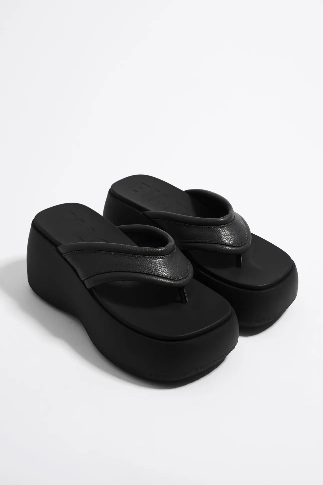 Black leather platform sandal