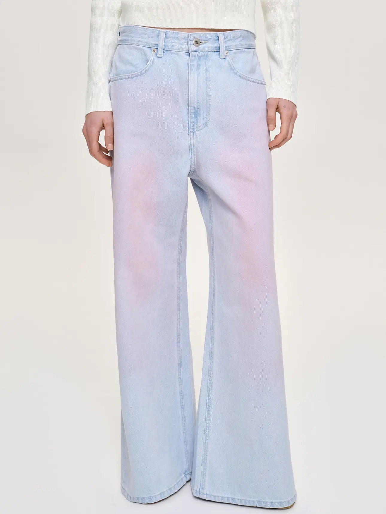 Painted Wide-Leg Jeans, Pink Washed