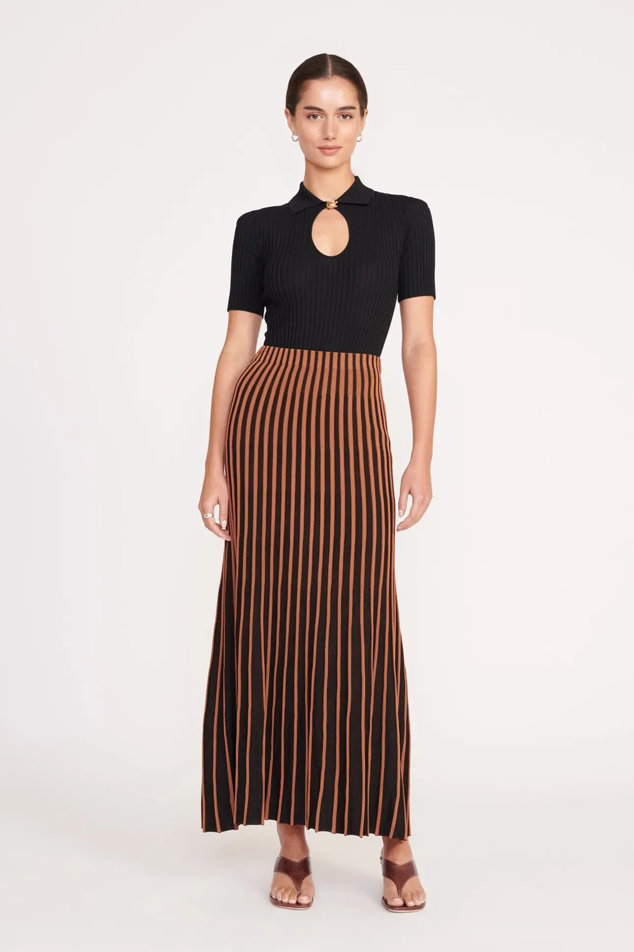 STAUD ALEIDA SKIRT TAN BLACK