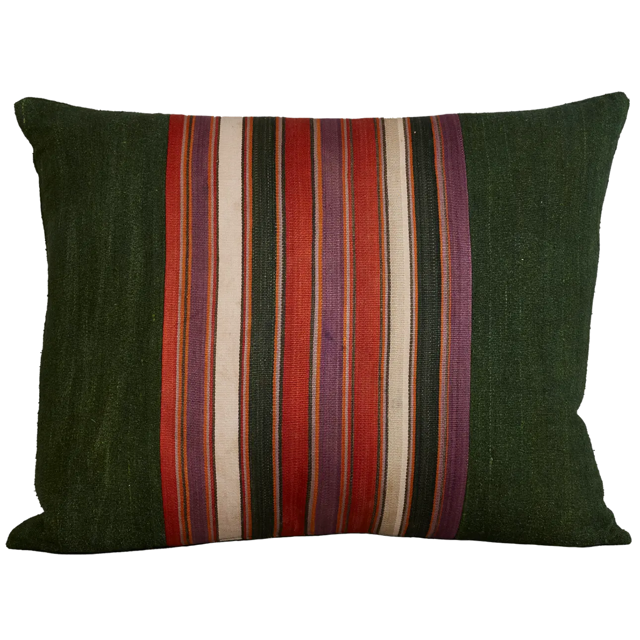 Silk Jajim Cushion/ pillow - Dark forest green stripe