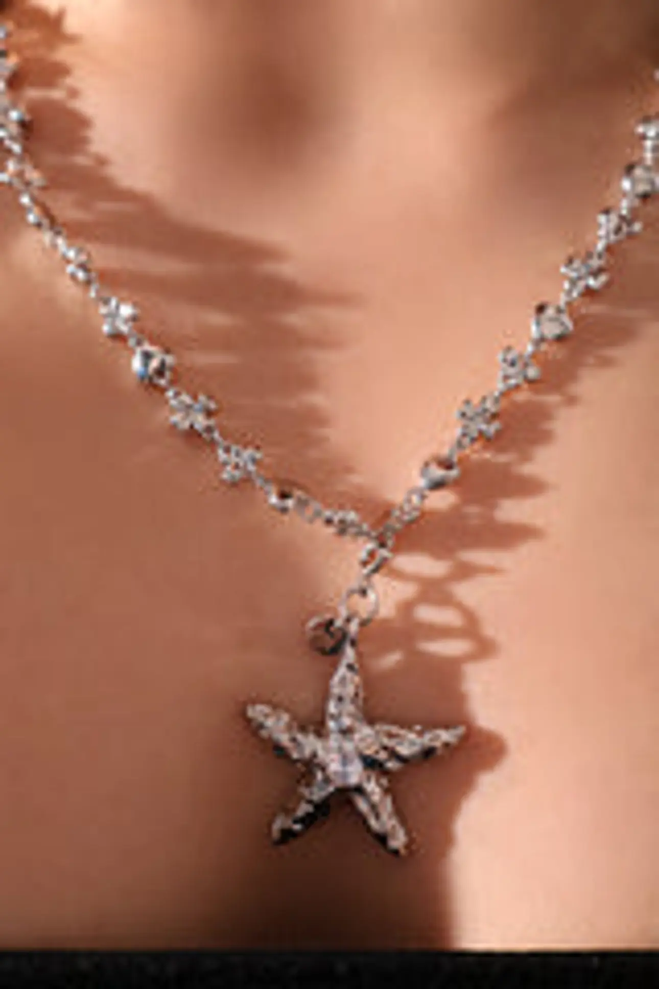 Platinum Plated Diamond Starfish Necklace