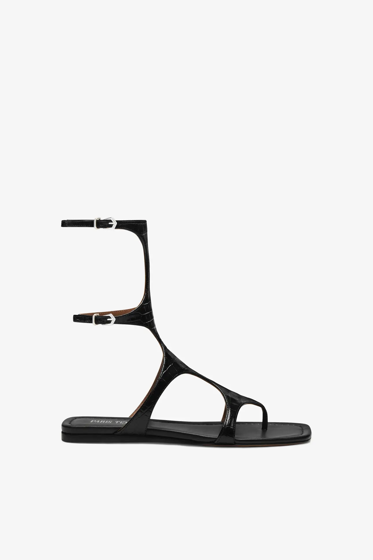 Black embossed leather sandal - Paris Texas