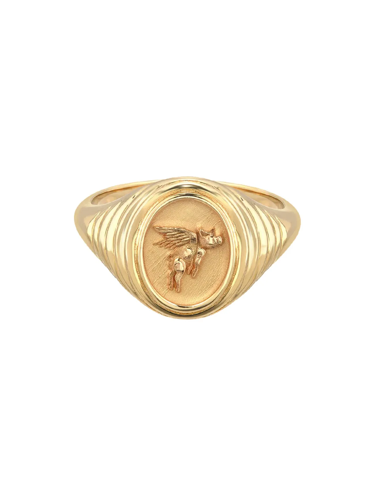 Flying Pig Tiered Fantasy Yellow Gold Signet Ring