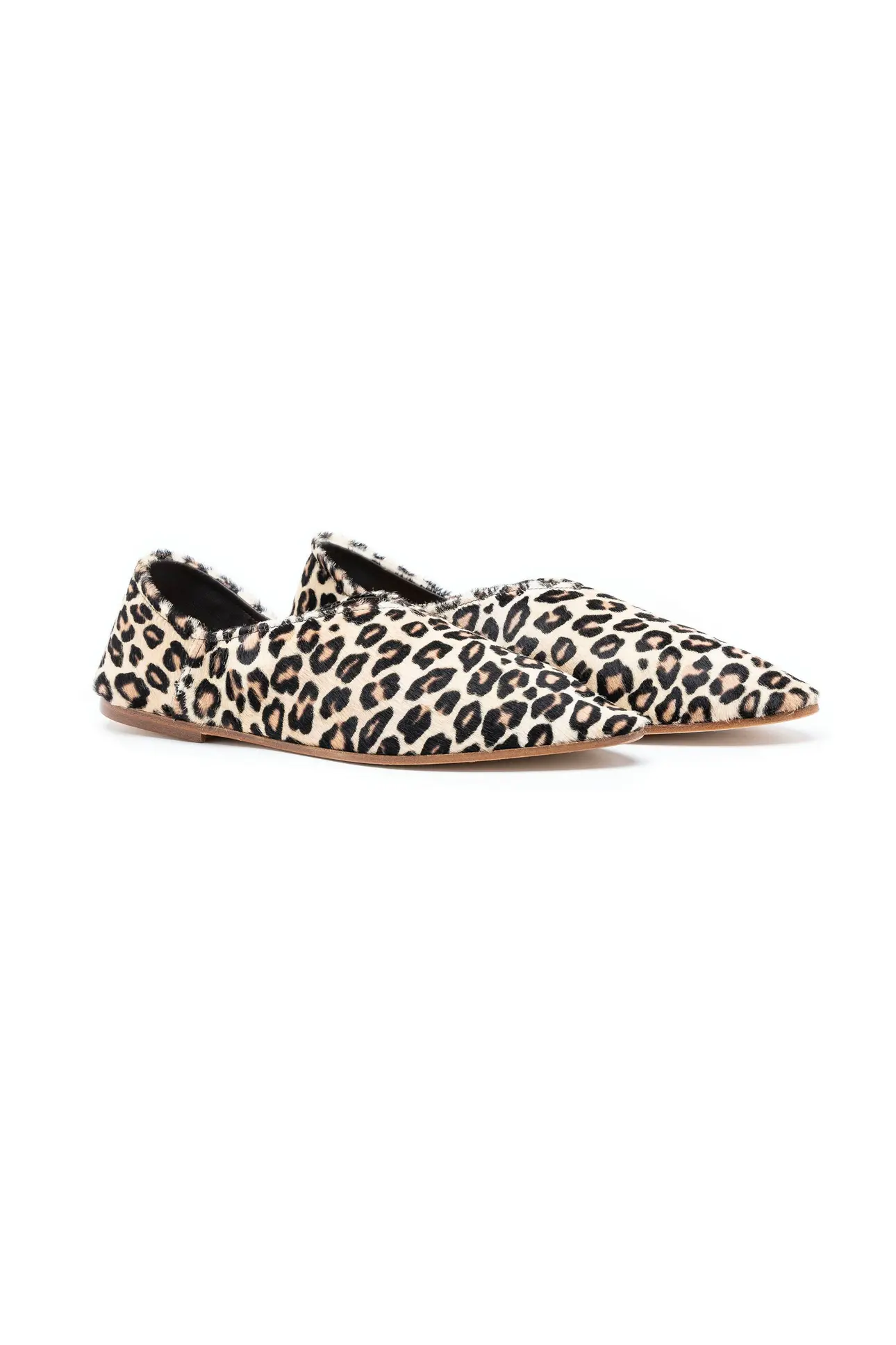 Pointed Toe Cavallino Leather Flats | Leopard Design | Babú Milano