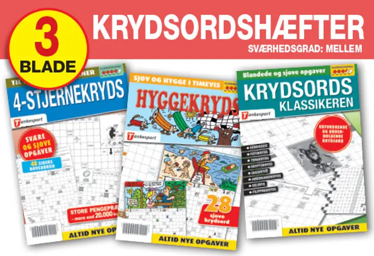 Krydsords samleposer med 3 blade. Sværhedsgrad MELLEM *** af Keesing/Tankesport