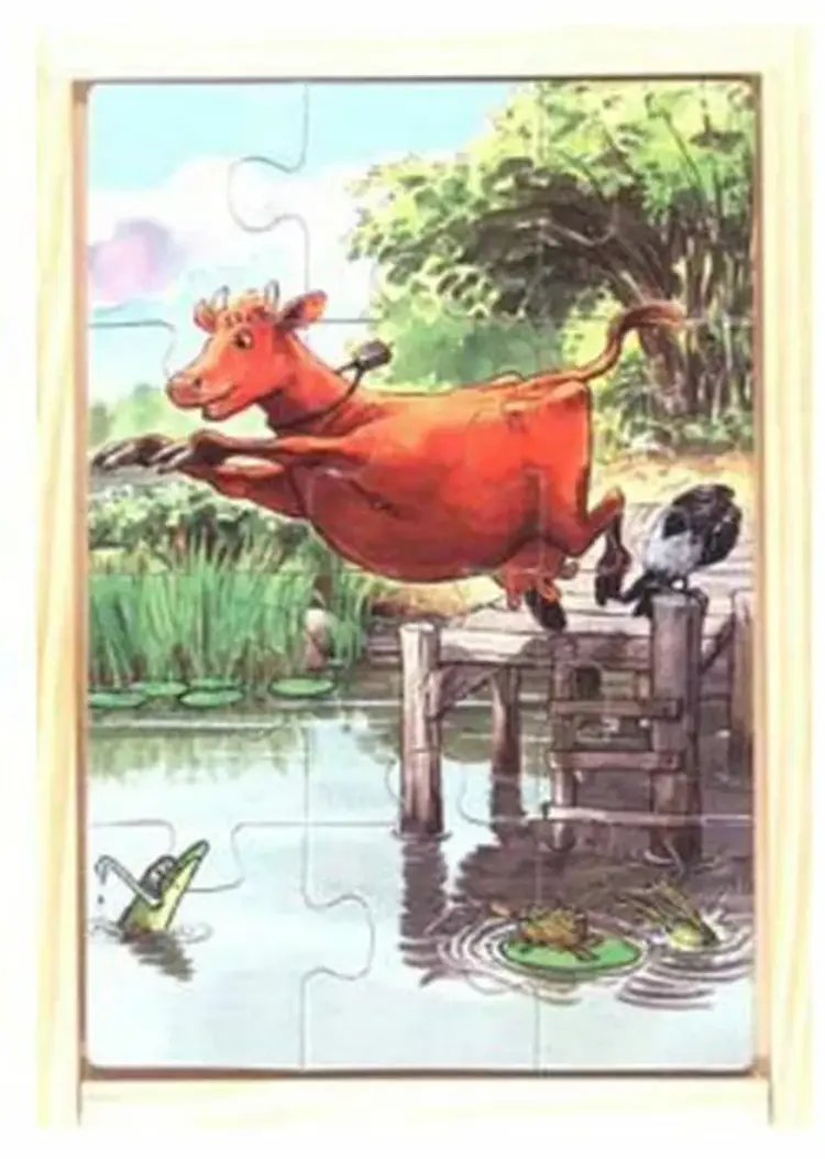 Mamma Mu 4 træpuslespil i træsæske af Hjelm Förlag