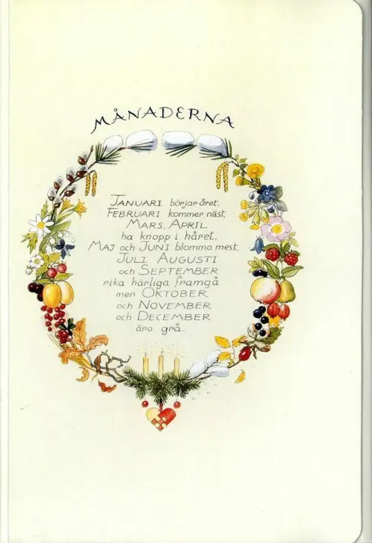 Månedsbilleder i mappe 12 stk. af Hjelm Förlag
