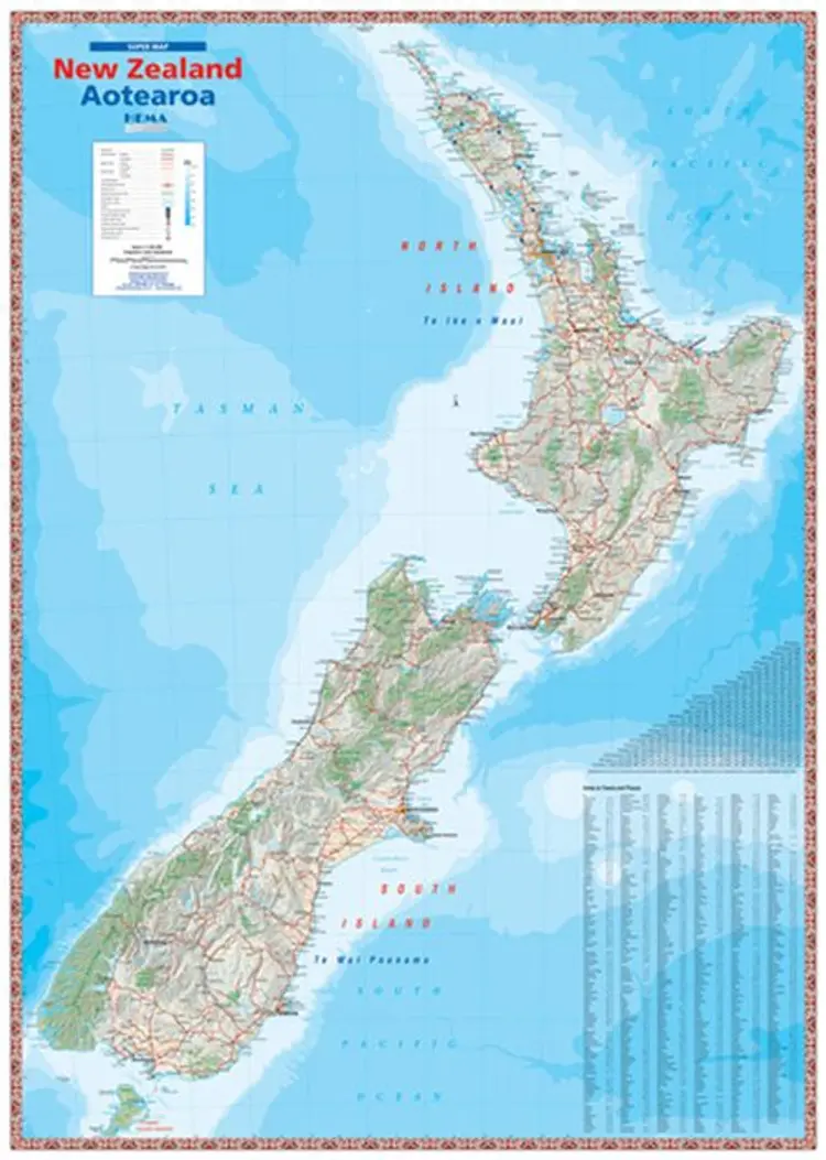 New Zealand Flat Map Laminated af Hema Maps