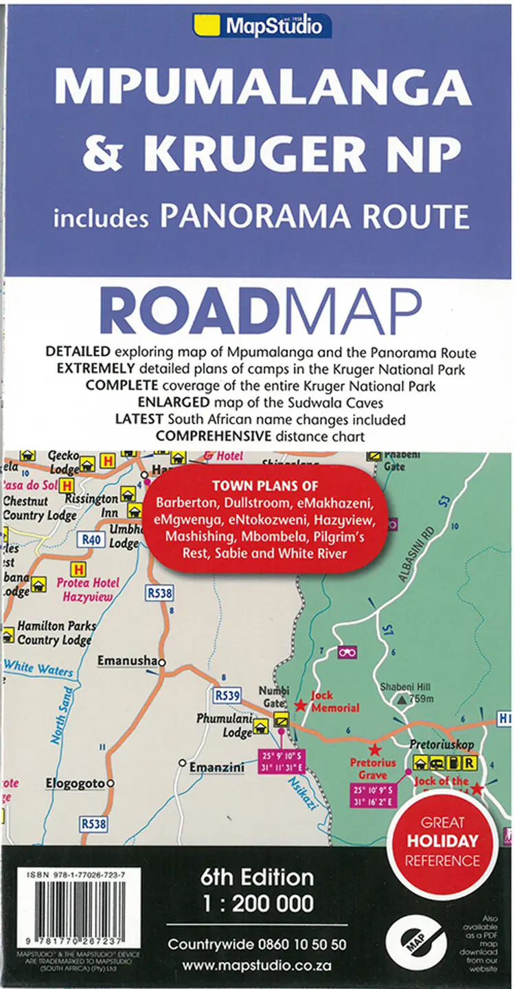 Mpumalanga, Kruger National Park & Panorama Route Road Map af Map Studio
