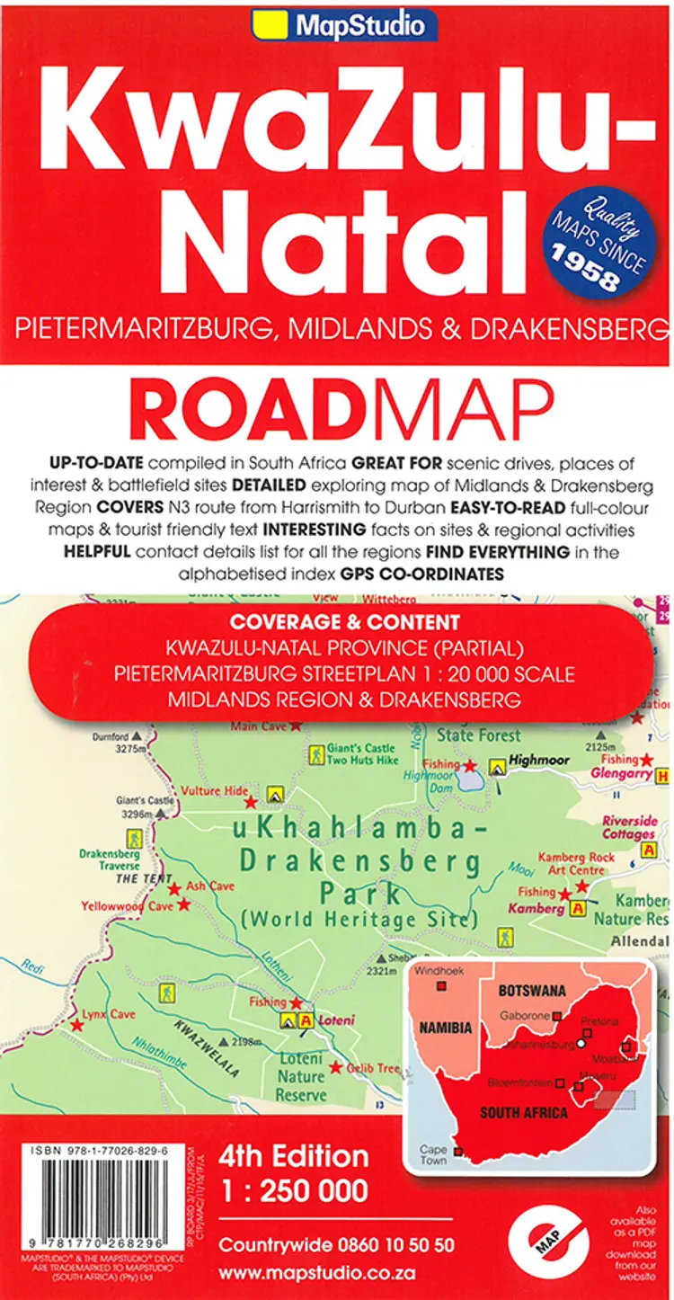 KwaZulu-Natal Road Map: Including Pietermaritzburg, Midlands & Drakensberg af MapStudio