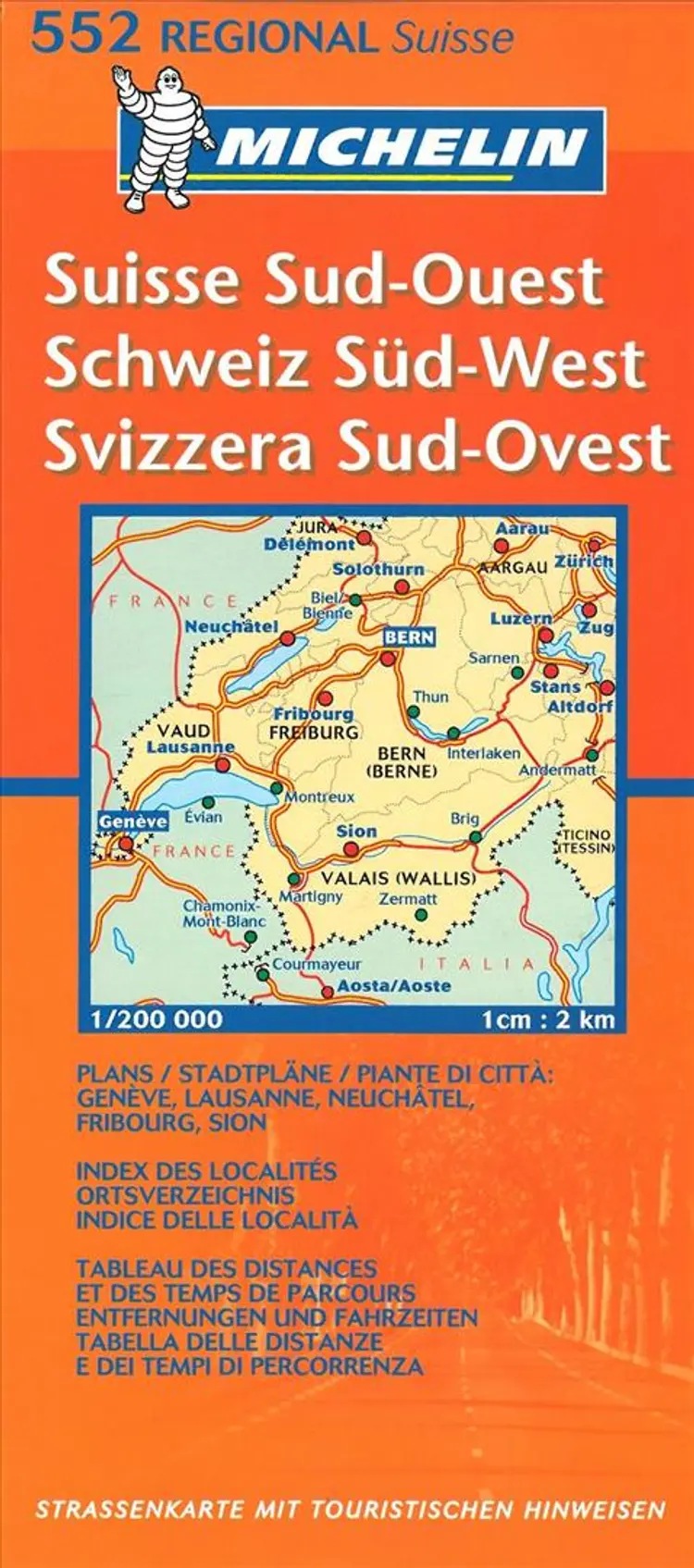 Michelin Schweiz Blad 552: Schweiz, sydvest - Geneve-Lausanne-Neuchatel-Fribourg-Sion
