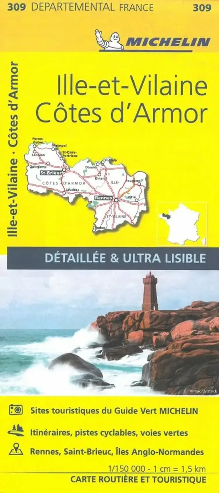 France blad 309: Cotes d'Armor, Ille-et-Vilaine af Michelin