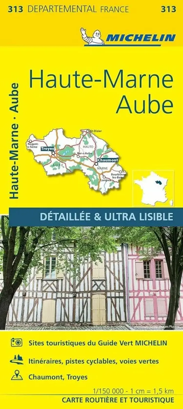 France blad 313: Aube, Haute Marne 1:150.000 af Michelin