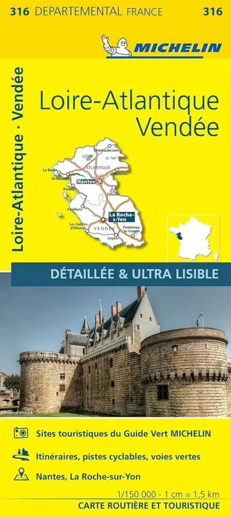 France blad 316: Loire Atlantique, Vendée 1:150.000 af Michelin
