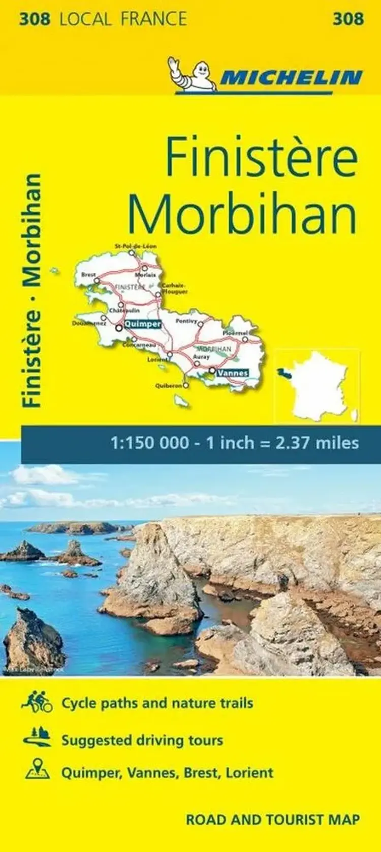 France blad 308: Finistere, Moribihan af Michelin