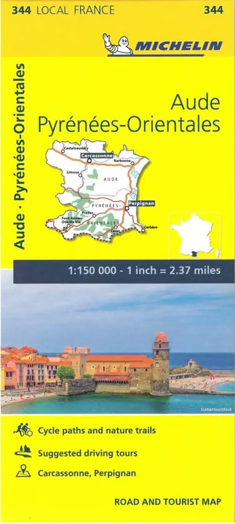 France blad 344: Aude, Pyrenees Orientales af Michelin