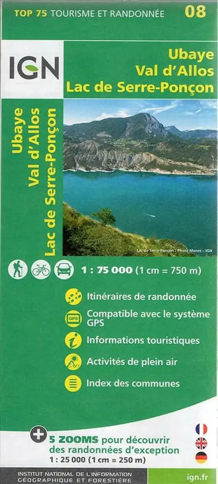 TOP75: 75008 Ubaye - Val d'Allons - Lac de Serre-Poncon af IGN