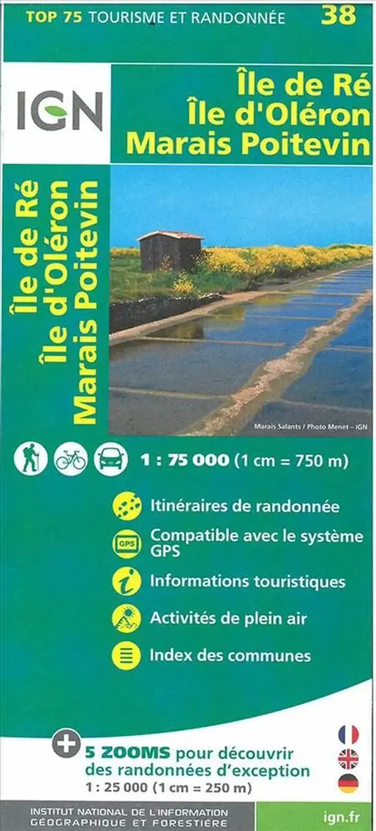 TOP75: 75038 Île de Ré, Île d'Oléron, Marais Poitevin af IGN
