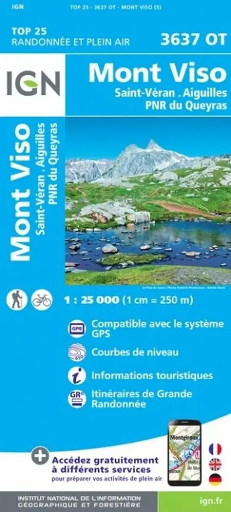TOP25: 3637OT Mont Viso - St-Véran - Aiguilles, Parc National du Queyras af IGN
