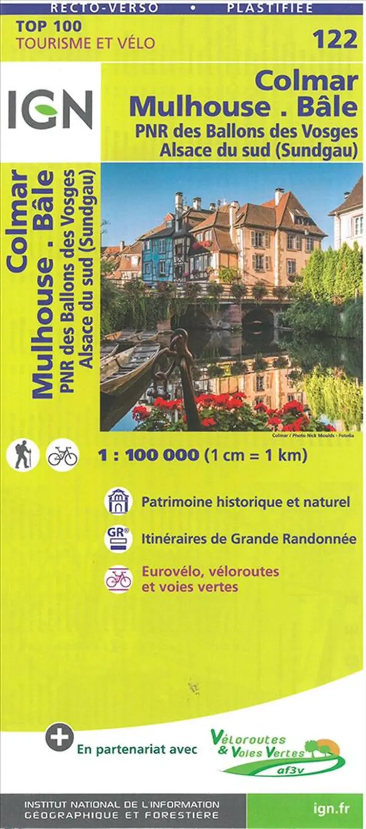 TOP100: 122 Colmar - Mulhouse - Bâle : PNR des Ballons des Vosges Alsace du Sud (Sundgau) af IGN