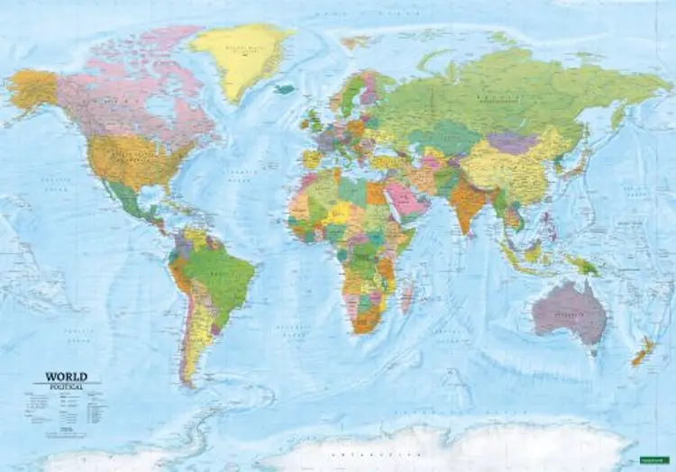 World Map, political - physical, Poster with metal ledges af Freytag