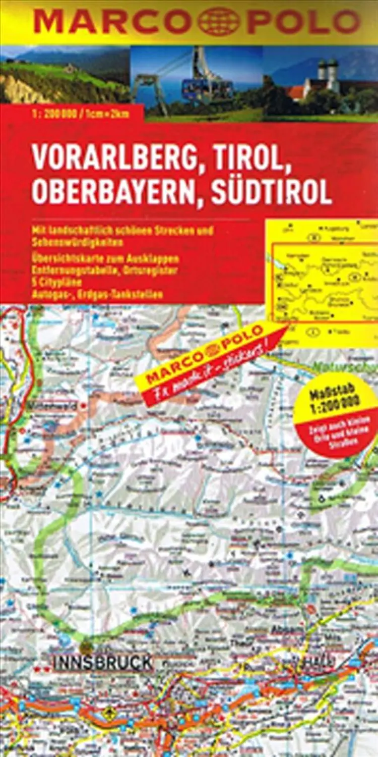Vorarlberg, Tirol, Oberbayern, Südtirol, Marco Polo 1:200.000 af Mair-Dumont