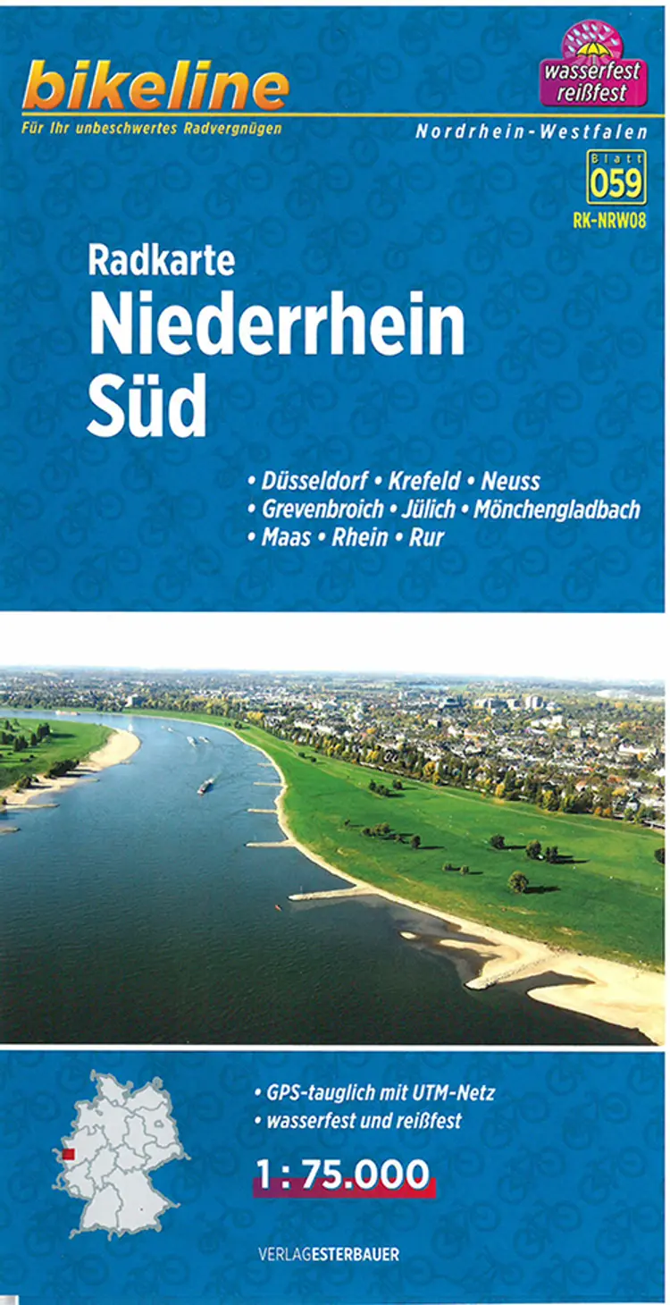 Radkarte Niederrhein Süd: Düsseldorf, Krefeld, Neuss, Grevenbroich, Jülich, Mönchengladbach, Maas, Rhein, Rur - Esterbauer af Esterbauer