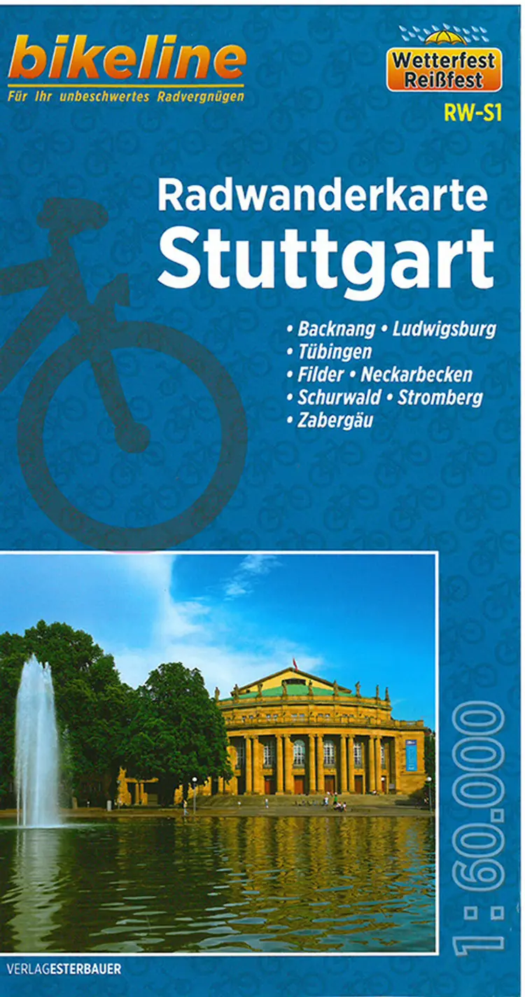 Stuttgart Radwanderkarte: Backnang, Ludwigsburg, Tübingen, Filder, Neckarbecken, Schurwald, Stromberg, Zabergäu af Esterbauer