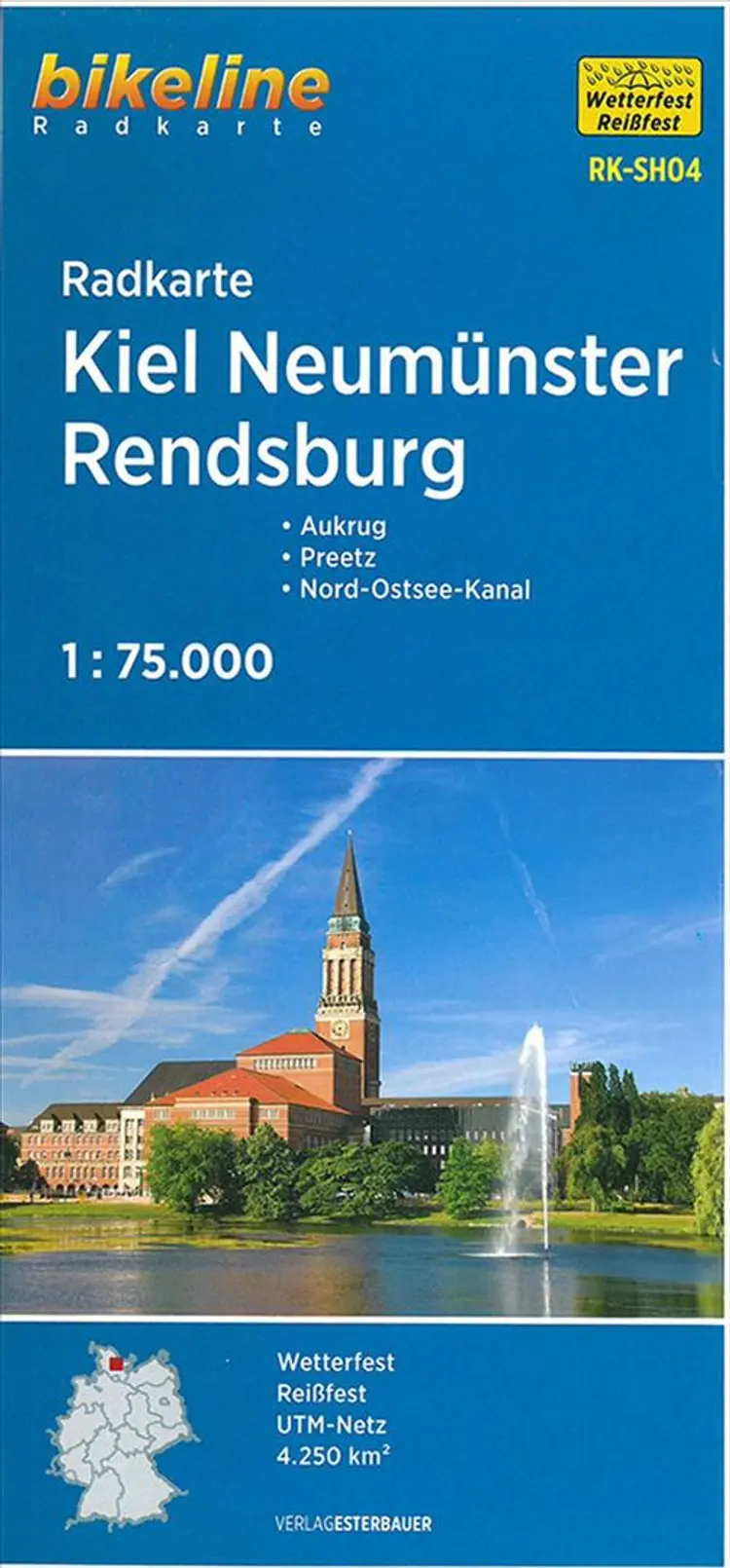 Radkarte Kiel Neumünster Rendsburg: Aukrug, Preetz, Nord-Ostsee-Kanal af Esterbauer