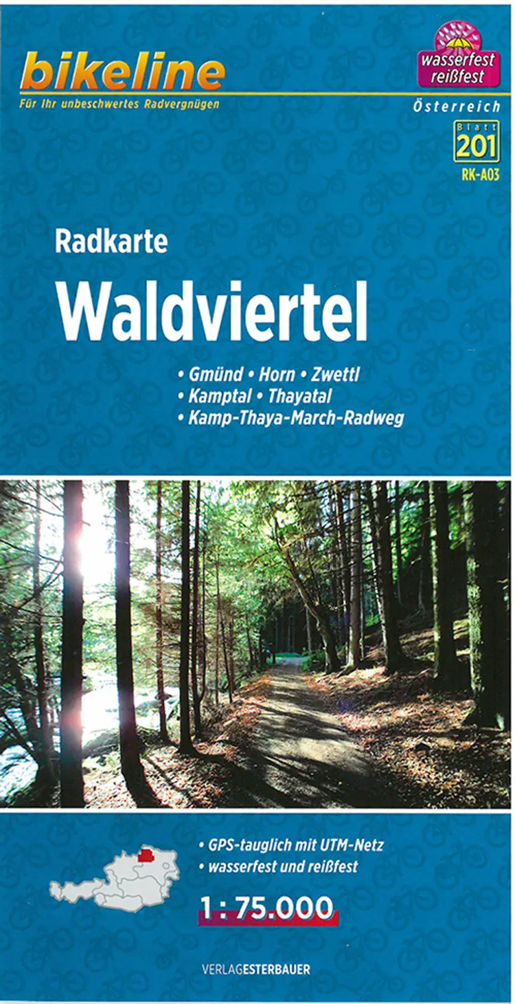 Radkarte Waldviertel: Gemünd, Horn, Zwettl, Kamptal, Thayatal, Mamp-Thaya-March-Radweg af Esterbauer