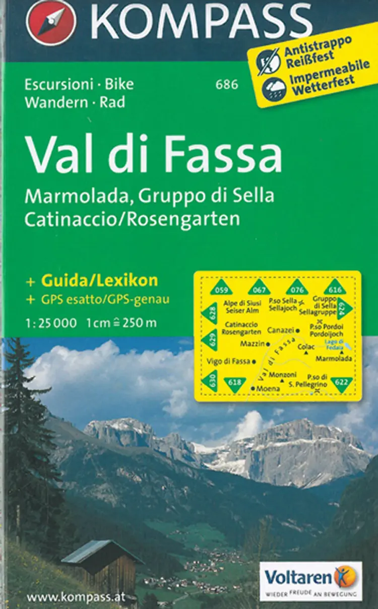 Val di Fassa: Marmolada, Gruppo di Sella Catinaccio Rosengarten af Mair-Dumont/Kompass