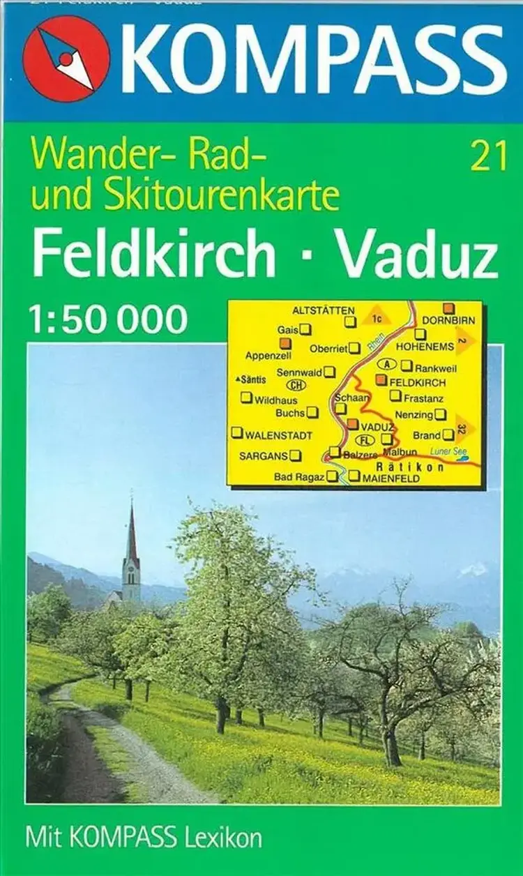 Liechtenstein Feldkirch - Vaduz, Kompass Wanderkarte 21 af Mair-Dumont/Kompass