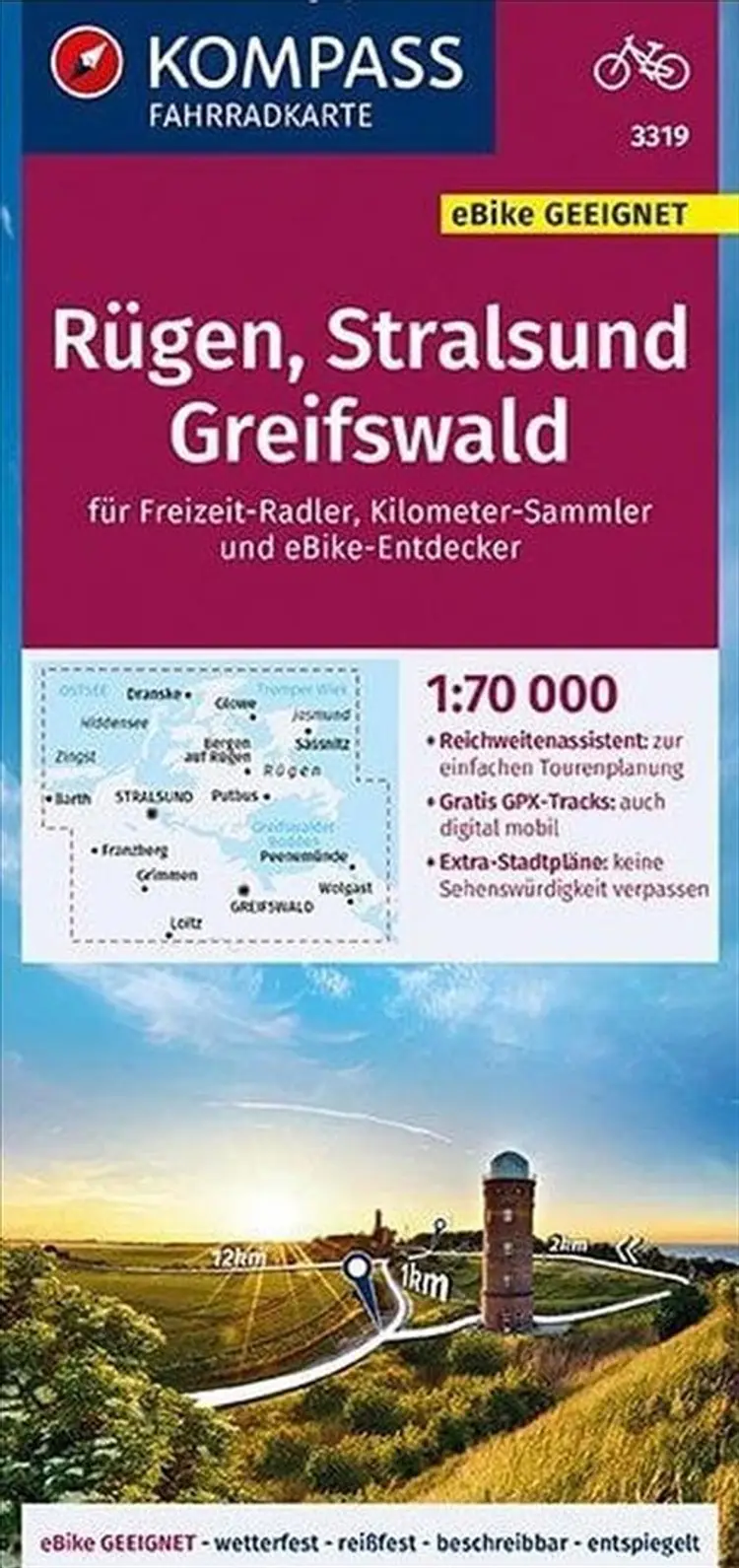 Kompass Fahrradkarte 3319: Rügen, Stralsund, Freifswald