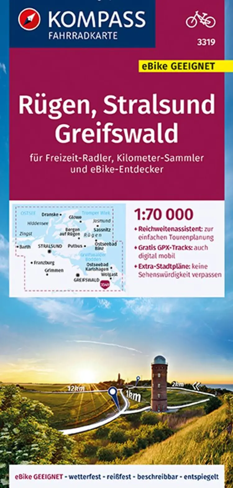 Kompass Fahrradkarte 3319: Rügen, Stralsund, Freifswald af Mair-Dumont/Kompass