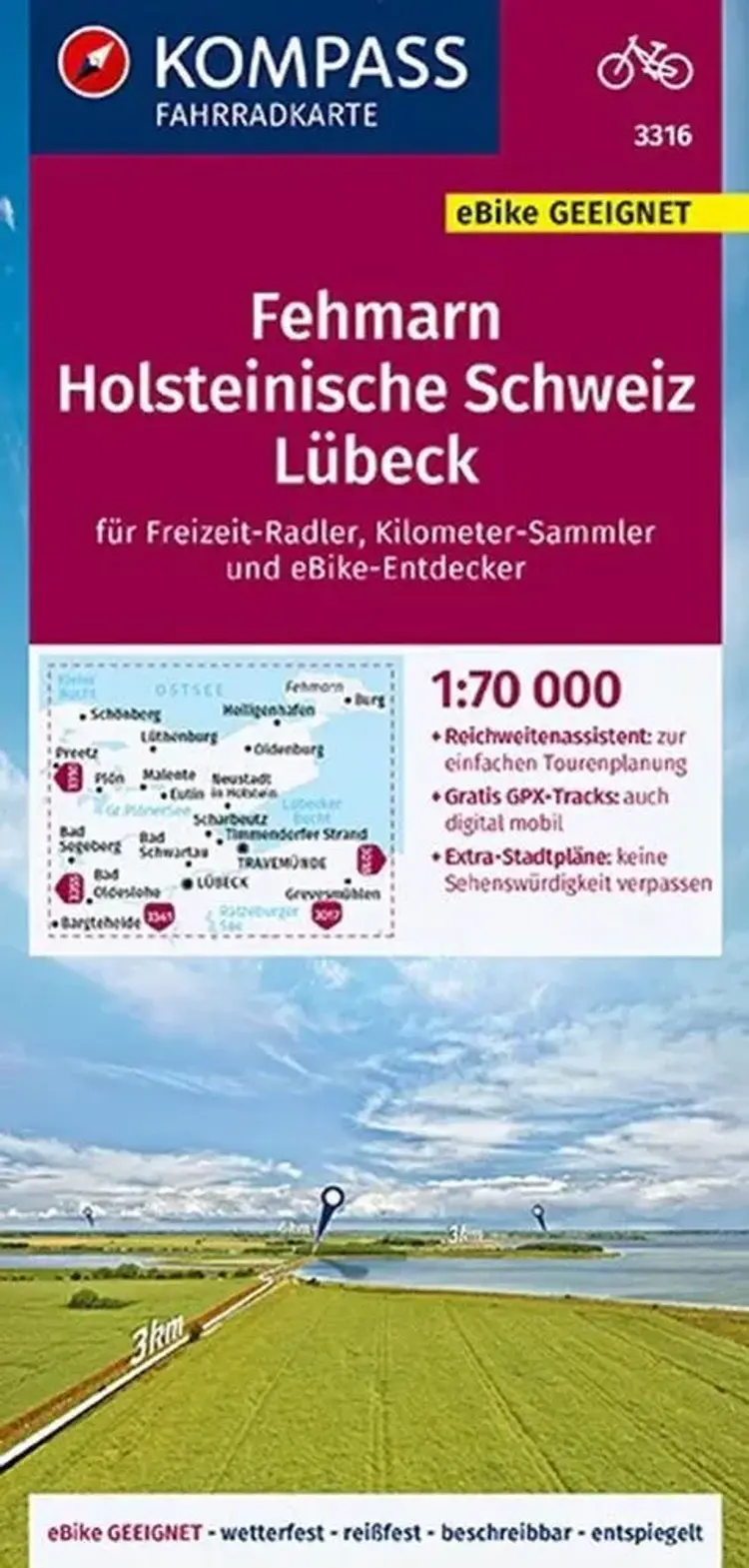 Kompass Fahrradkarte 3316: Fehmarn, Holsteinische Schweiz, Lübeck af Mair-Dumont/Kompass