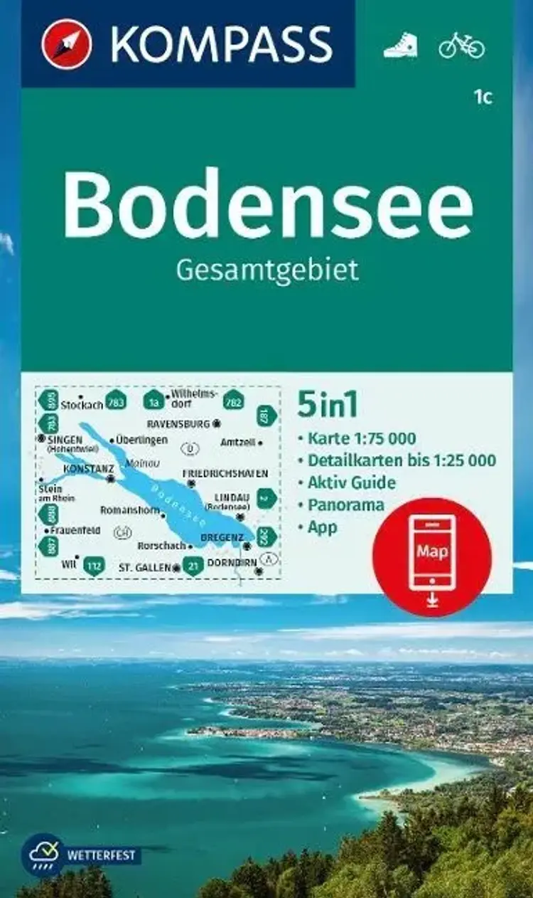 Bodensee Gesamtgebiet, Kompass Wanderkarte 1C af Mair-Dumont/Kompass