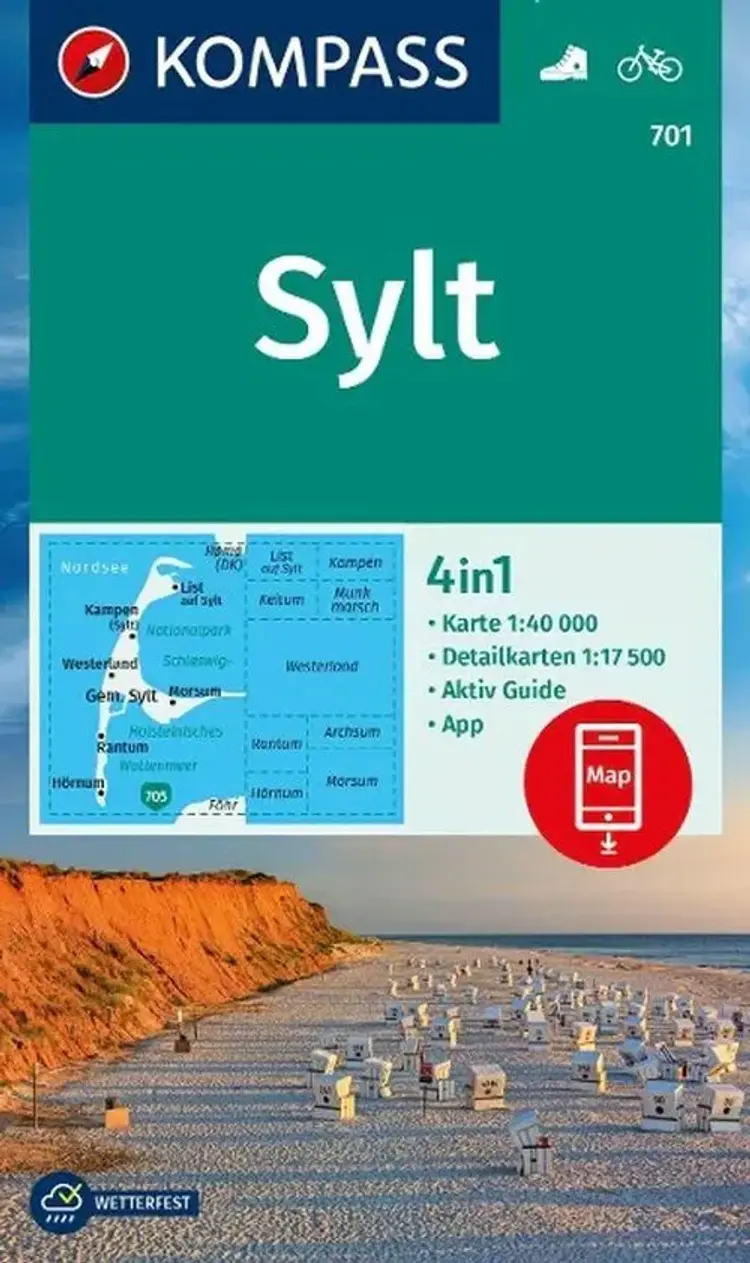 Sylt mit Ortsplänen, Kompass Wanderkarte 701 af Mair-Dumont/Kompass