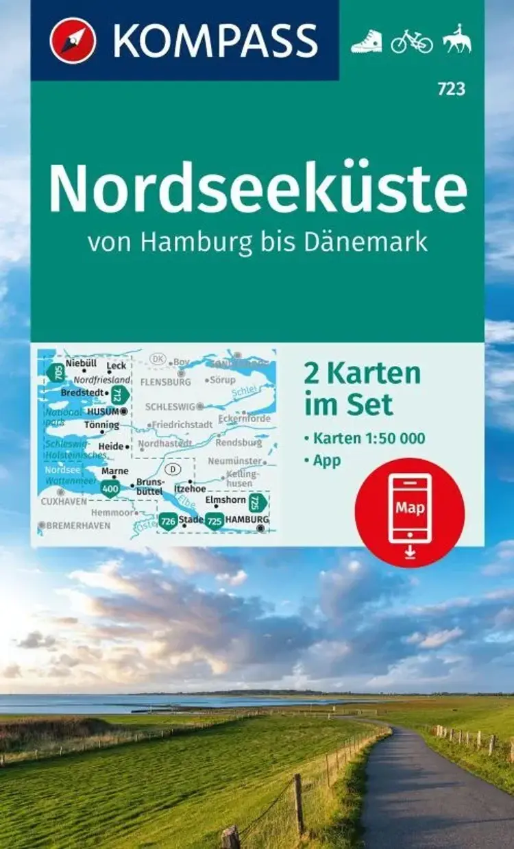 Nordseeküste von Hamburg bis Dänemark (2 Karten), Kompass Wander- und Radkarte-Set 723 af Mair-Dumont/Kompass