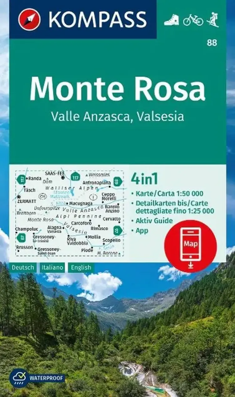 Kompass Wanderkarte Monte Rosa af Mair-Dumont/Kompass