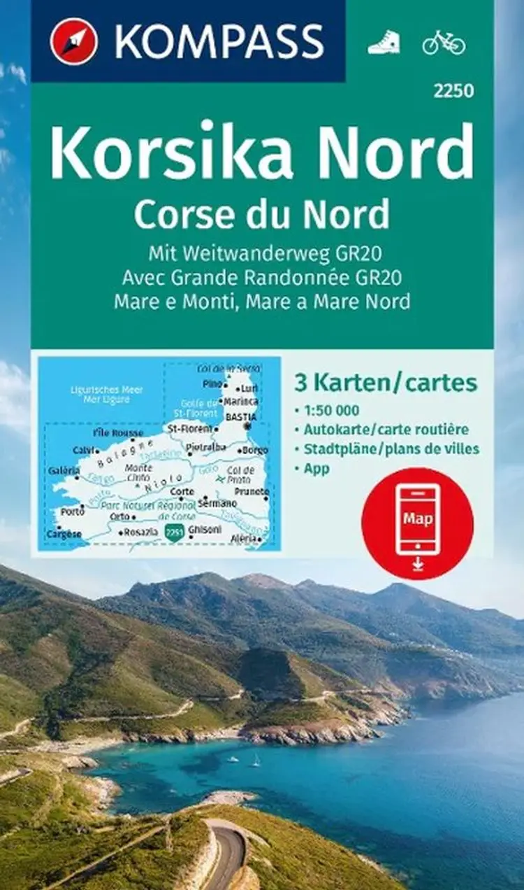 Korsika Nord: Mit Weitwanderweg GR20, Kompass Wanderkarte 2250 af Mair-Dumont/Kompass