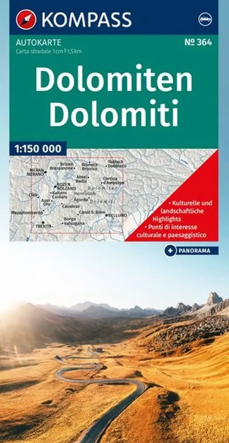 Dolomites - Dolomiten Road Map + Panorama Map af Mair-Dumont/Kompass
