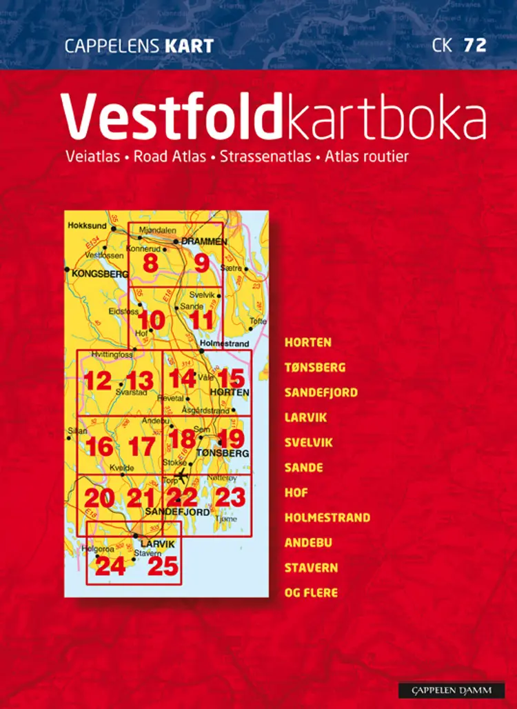 Vestfoldkartboka : veiatlas = road atlas = Strassenatlas = atlas routier af Cappelen Damm
