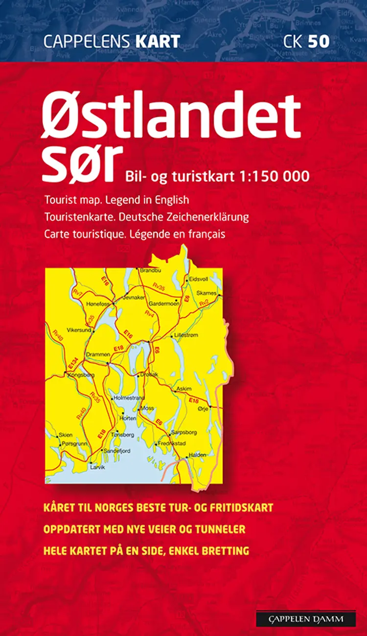 Østlandet sør : bil- og turistkart - tourist map - Touristenkarte - carte touristique af Cappelen Damm