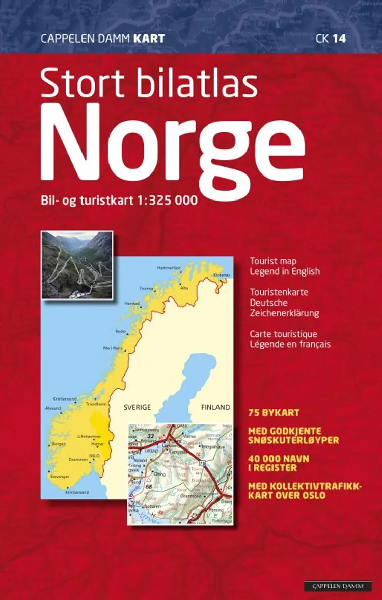 Stort bilatlas Norge 2019 : bil- og turistkart af Cappelen Damm