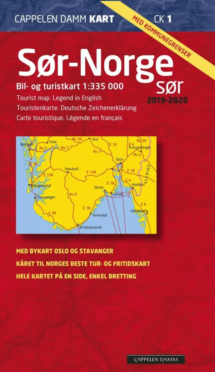 Sør-Norge sør 2019-2020 : bil- og turistkart = tourist map = Touristenkarte = Carte touristique af Cappelen Damm
