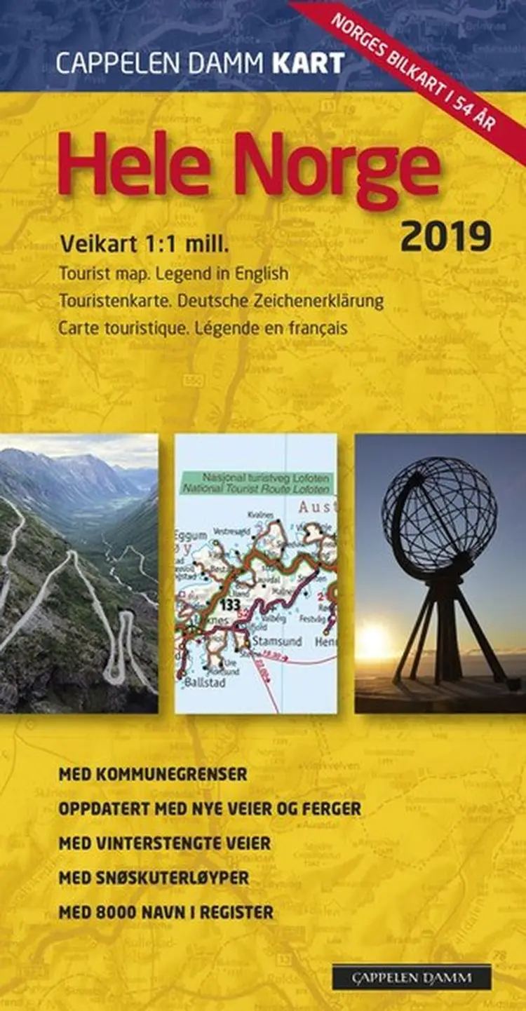 Hele Norge 2019 : veikart - tourist map - Touristenkarte - carte touristique af Cappelen Damm