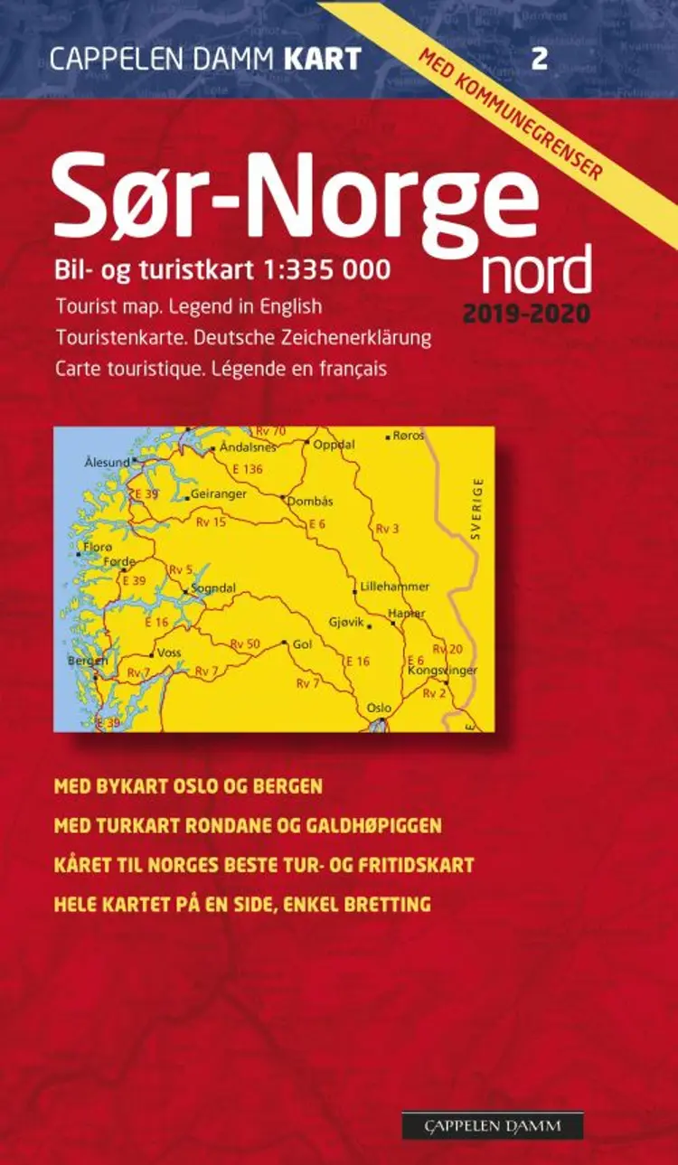 Sør-Norge nord 2019-2020 : bil- og turistkart = tourist map = Touristenkarte = Carte touristique af Cappelen Damm