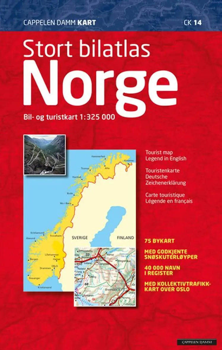 Stort bilatlas Norge 2021 : bil- og turistkart af Cappelen Damm
