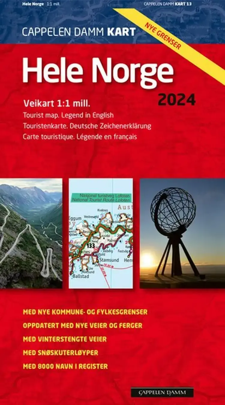 Hele Norge 2024 : veikart = tourist map = Touristenkarte = carte touristique - veikart = tourist map = Touristenkarte = carte touristique, Cappelen Damm af Cappelen Damm